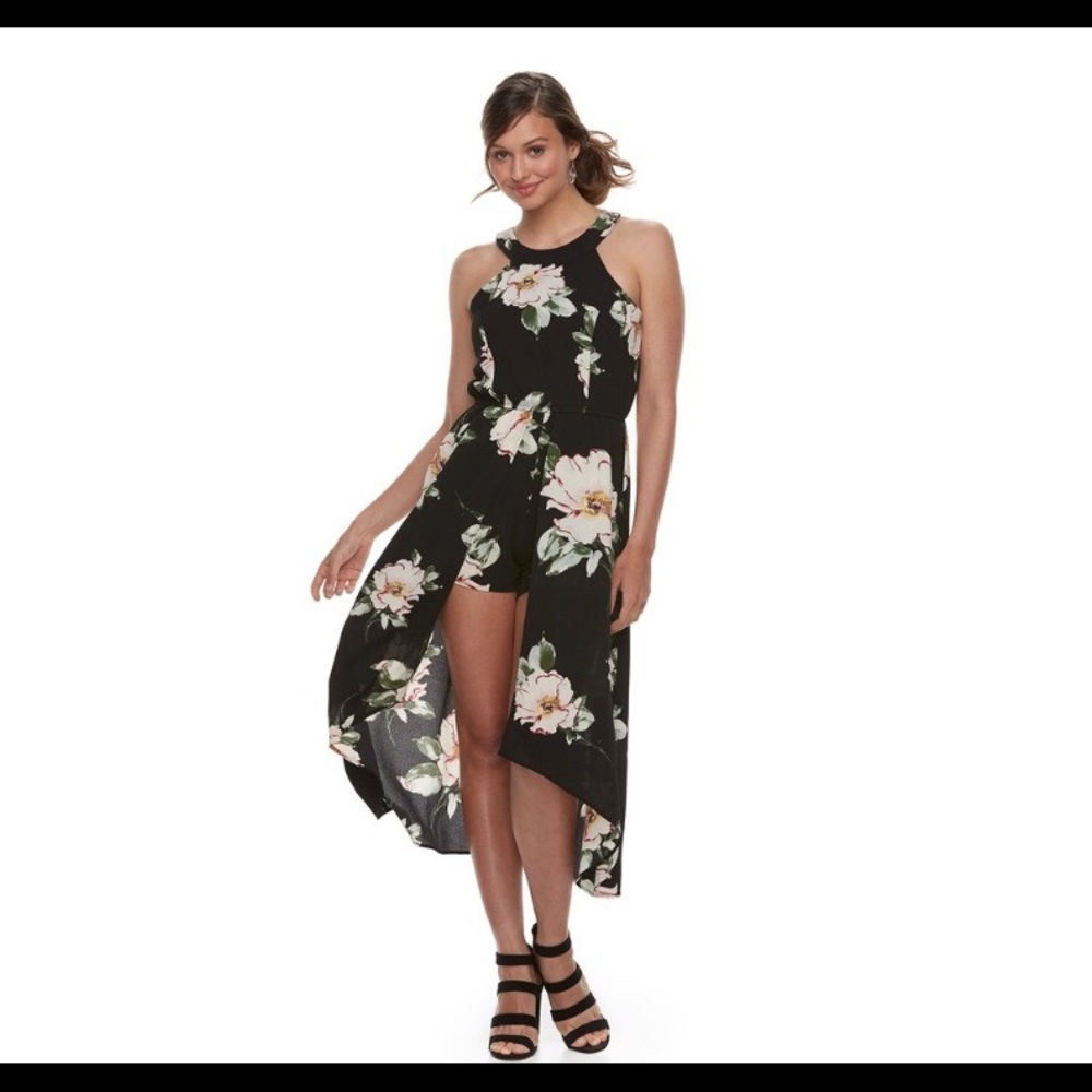 Three pink hearts floral walk through romper.